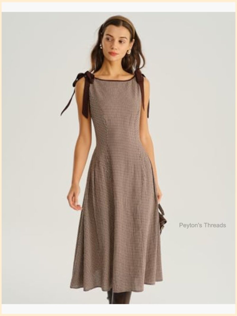 Plaid Boat Neck A-Line Midi Dress - Vintage Casual Dress - Picture 5 of 7